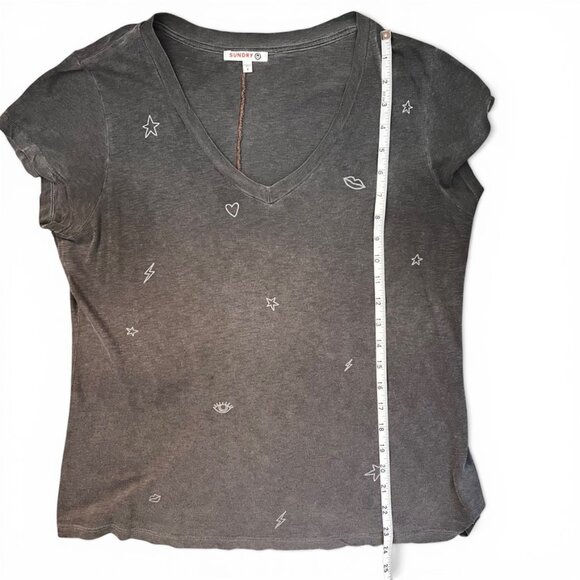 Anthro Sundry Gray V-Neck Tee Medium Whimsigoth Grunge Y2K Reformation vibe - Picture 10 of 10